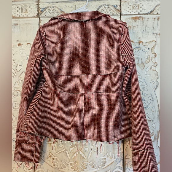 Womens Fossil Vintage Fitted Blazer Red Striped Raw Edges Layering Large - Picture 4 of 8